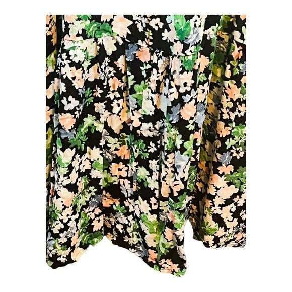 H&M Dresses Hm Black And Green Creped Floral Long Sleeve Midi Maxi
